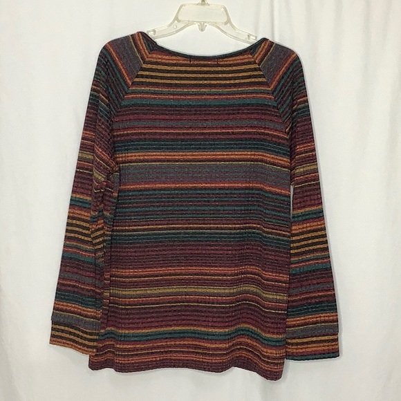 Always Indigo Striped Ribbed Knit Long Sleeve Top With Button Detail Size 3X - Picture 4 of 13